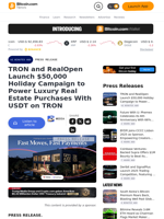 TRON and RealOpen Launch $50,000 Holiday Campaign to Power Luxury Real Estate Purchases With USDT on TRON – Press release Bitcoin News