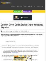 Coinbase Closes Deribit Deal as Crypto Derivatives Skyrocket