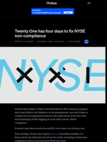 Twenty One has four days to fix NYSE non-compliance