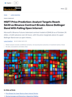 MSFT Price Prediction: Analyst Targets Reach $630 as Binance Contract Breaks Above Bollinger Band With Falling Open Interest - Blockchain.News
