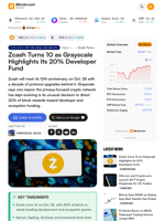 Zcash Turns 10 as Grayscale Highlights Its 20% Developer Fund