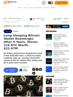 Long-Sleeping Bitcoin Wallet Reemerges After 9 Years, Moves 216 BTC Worth $22.47M – Premium Bitcoin News