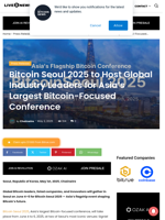 Bitcoin Seoul 2025 to Host Global Industry Leaders for Asia’s Largest Bitcoin-Focused Conference | Live Bitcoin News