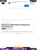 Ethereum (ETH) Price Analysis for November 27 - U.Today