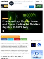 Ethereum Price Aims for Lower and Opens the Door for This New Crypto’s 18,000% Rally | Live Bitcoin News