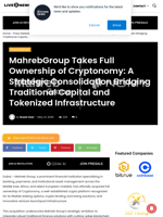MahrebGroup Takes Full Ownership of Cryptonomy: A Strategic Consolidation Bridging Traditional Capital and Tokenized Infrastructure | Live Bitcoin News