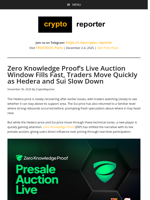 Zero Knowledge Proof’s Live Presale Auction Heats Up as Hedera & Sui Stall