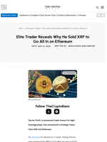 Elite Trader Reveals Why He Sold XRP to Go All In on Ethereum