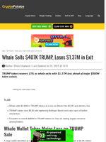 Whale Sells $407K TRUMP, Loses $1.37M in Exit