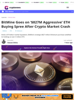 BitMine Goes on $827M ETH Buying Spree After Market Dip