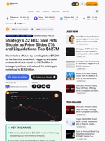 Strategy’s 32 BTC Sale Hits Bitcoin as Price Slides 5% and Liquidations Top $627M