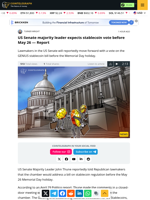 US Senate majority leader expects stablecoin vote before May 26 — Report