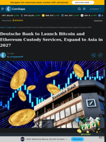 Deutsche Bank to Launch Bitcoin and Ethereum Custody Services, Expand to Asia in 2027