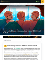 How 5 solo Bitcoin miners cashed in over $350K each in 2025