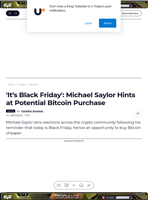 'It’s Black Friday': Michael Saylor Hints at Potential Bitcoin Purchase - U.Today