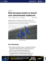 Nine European banks to launch euro-denominated stablecoin