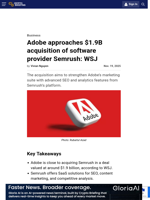 Adobe approaches $1.9B acquisition of software provider Semrush: WSJ