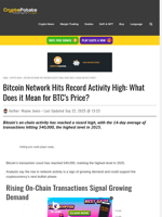 Bitcoin Network Hits Record Activity High: What Does it Mean for BTC's Price?