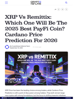 XRP Vs Remittix: Which One Will Be The 2025 Best PayFi Coin? Cardano Price Prediction For 2026