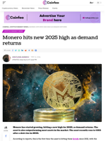 Monero hits new 2025 high as demand returns - Coinfea