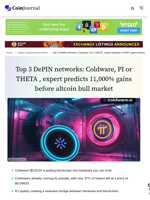 Top 3 DePIN networks: Coldware, PI or THETA , expert predicts 11,000% gains before altcoin bull market - CoinJournal