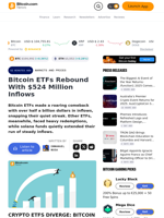 Bitcoin ETFs Rebound With $524 Million Inflows – Markets and Prices Bitcoin News