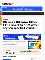 US spot Bitcoin, Ether ETFs shed $755M after crypto market crash - The Crypto News Wire