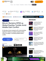 Bitcoin Reclaims $70K as Global Equities Tumble Amid Middle East Conflict – Markets and Prices Bitcoin News