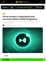 Circle Invests in Hyperliquid and Launches Native USDC Integration - CoinCentral