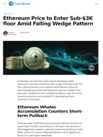 Ethereum Price to Enter Sub-$3K floor Amid Falling Wedge Pattern - CryptoNewsZ
