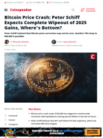 Bitcoin Price Crash: Peter Schiff Expects Wipeout of 2025 Gains