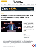 Trumps generate more crypto profit than any US-listed company since 2024 election
