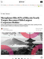 Metaplanet Hits 85% of Bitcoin Yearly Target, Becomes Fifth-Largest Corporate Holder - Decrypt