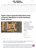 Apple claims OpenAI defendant used company MacBook to steal hardware trade secrets