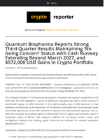 Quantum Biopharma Reports Strong Third Quarter Results Maintaining ‘No Going Concern’ Status with Cash Runway Extending Beyond March 2027, and $572,000 USD Gains in Crypto Portfolio