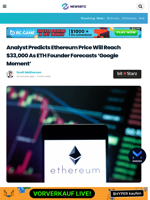 Analyst Predicts Ethereum Price Will Reach $33,000 As ETH Founder Forecasts ‘Google Moment’