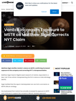 Crypto News: VanEck Boosts MSTR Exposure, Sigel Corrects NYT