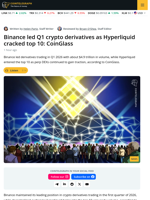 Crypto Derivatives Hit $18.6T In Q1 2026: CoinGlass