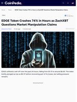 EDGE Token Crashes 74% in Hours as ZachXBT Questions Market Manipulation Claims