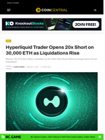 Hyperliquid Trader Opens 20x Short on 30,000 ETH as Liquidations Rise