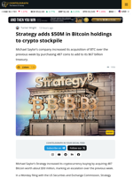 Strategy Adds $50M Bitcoin Holdings to Crypto Stockpile