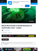 Bitcoin Must Reclaim Crucial $106,000 Resistance To Avoid Further Crash - Analyst