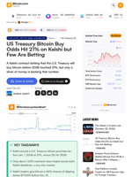 US Treasury Bitcoin Buy Odds Hit 21% on Kalshi but Few Are Betting