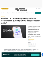 Bitwise CIO Matt Hougan says Circle could reach $75B by 2030 despite recent selloff