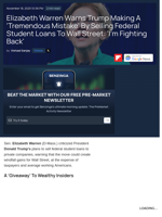 Elizabeth Warren Warns Trump Making A 'Tremendous Mistake' By Selling Federal Student Loans To Wall Street: 'I'm Fighting Back'  - Benzinga