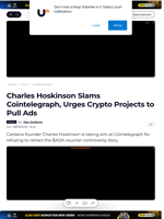Charles Hoskinson Slams Cointelegraph, Urges Crypto Projects to Pull Ads - U.Today