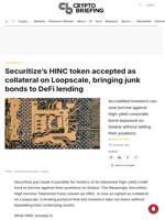 Securitize's HINC token accepted as collateral on Loopscale, bringing junk bonds to DeFi lending