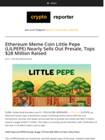 Ethereum Meme Coin Little Pepe (LILPEPE) Nearly Sells Out Presale, Tops $28 Million Raised