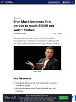 Elon Musk becomes first person to reach $500B net worth: Forbes