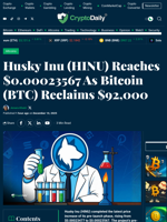 Husky Inu (HINU) Reaches $0.00023567 As Bitcoin (BTC) Reclaims $92,000 - Crypto Daily
